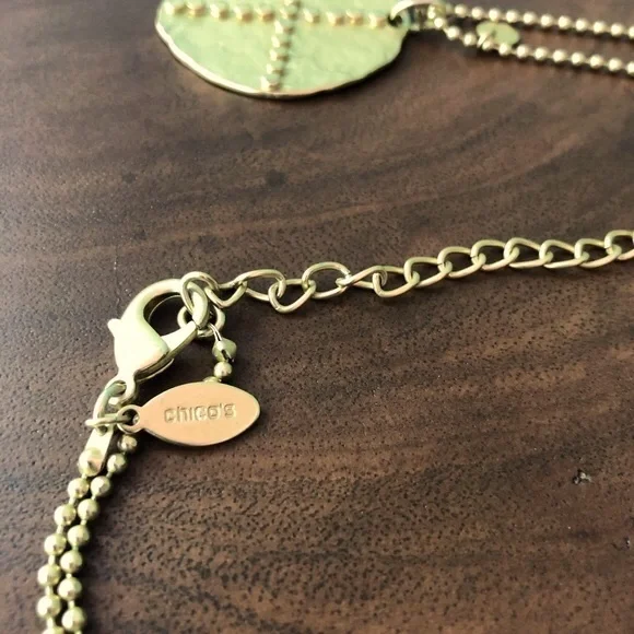 Gold ball chain necklace and 1-3/4” disk w/dotted cross & tiny charm by Chico’s - Picture 8 of 10